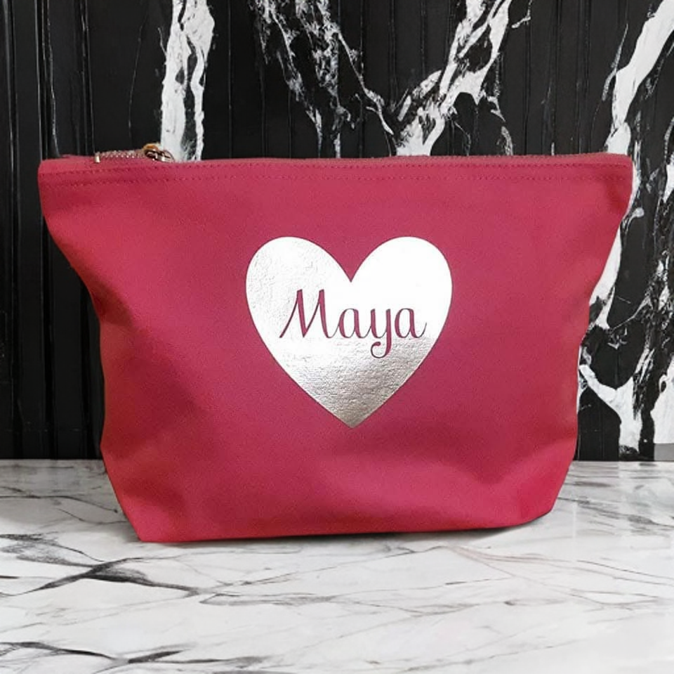 Pink Heart Personalised Makeup Bag
